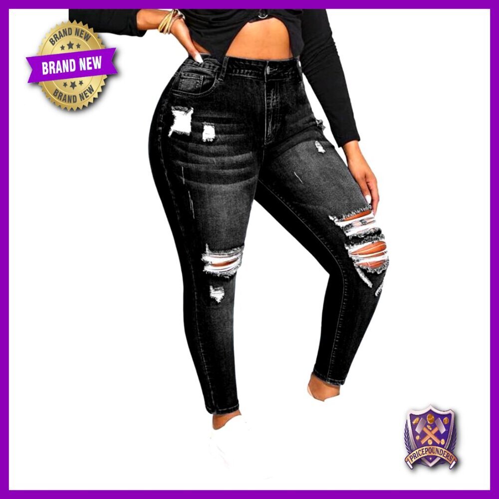 Plus Size High Waisted Skinny Jeans Stretchy Ripped Distressed Ankle Denim